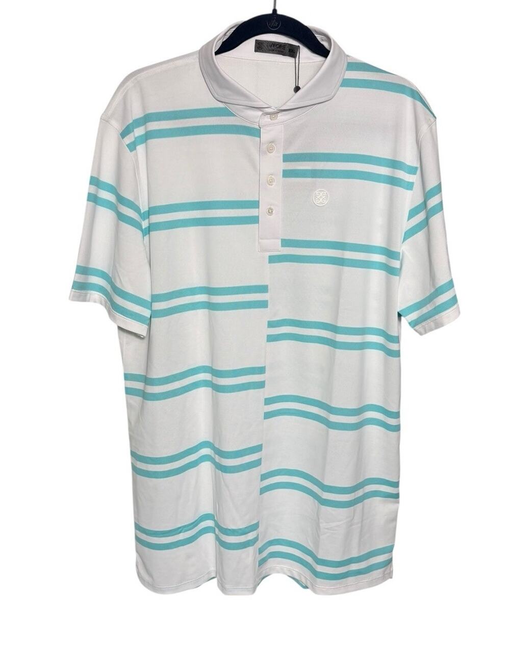 G/Fore Teal Asymmetrical Stripe Polo Shirt Men's Size‎ XXL Golf Performance NEW